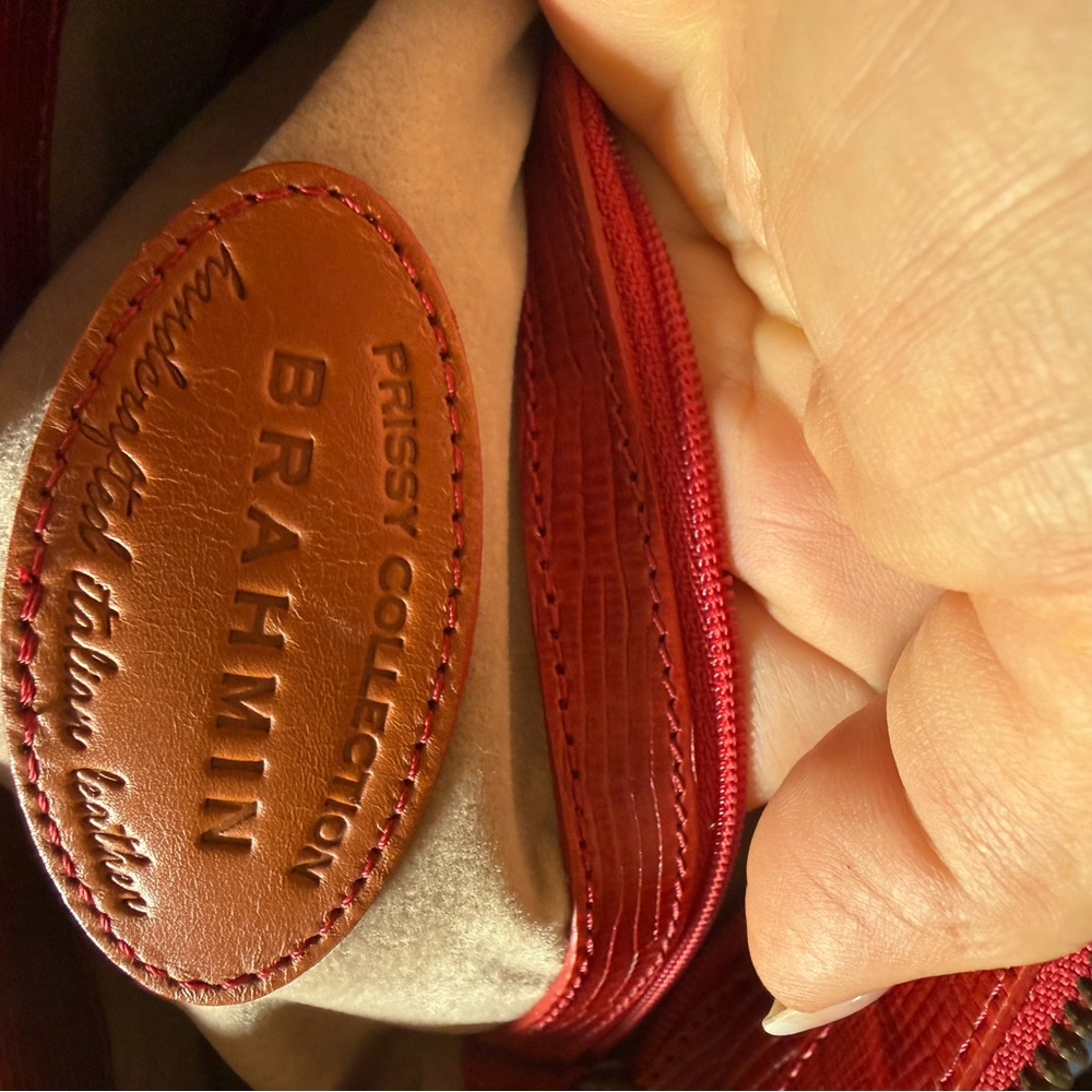 Vtg Brahmin Red Leather Tote Bag Prissy Collection Croc-Embossed Purse - Picture 10 of 15